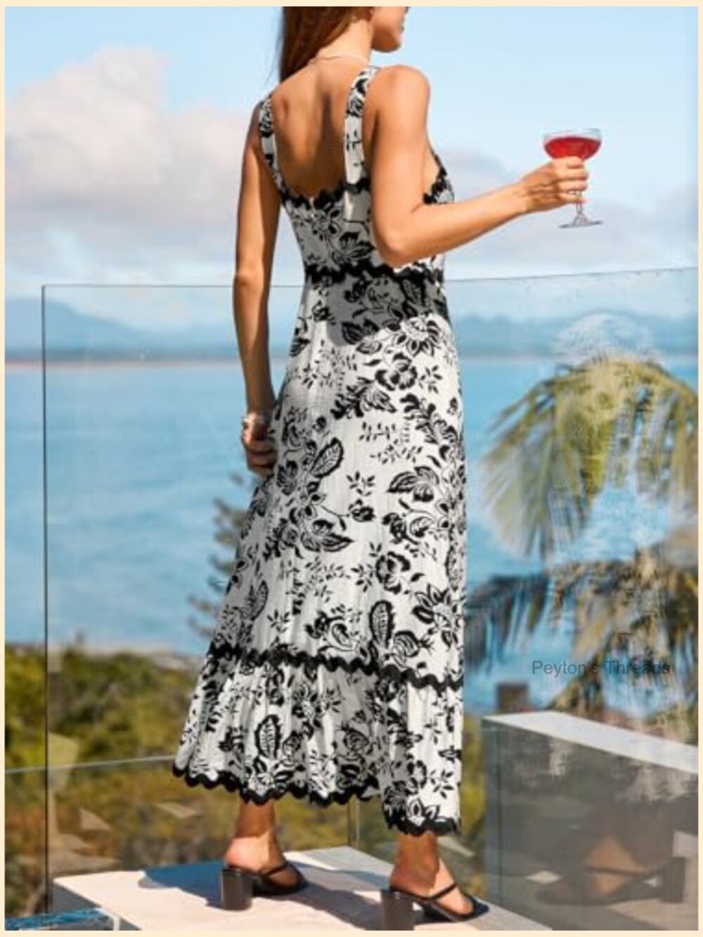 Boho Floral Maxi Dress Sleeveless Square Neck Backless Summer Vacation Wedding - Picture 2 of 7